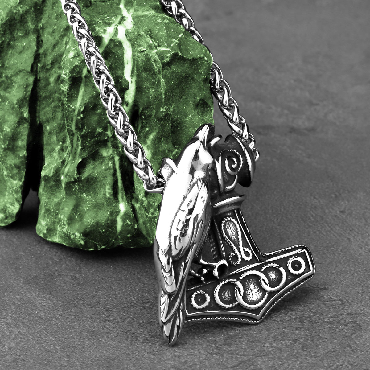 Battle Rope Anchor - Nordic Odin Raven Thor Hammer Necklace